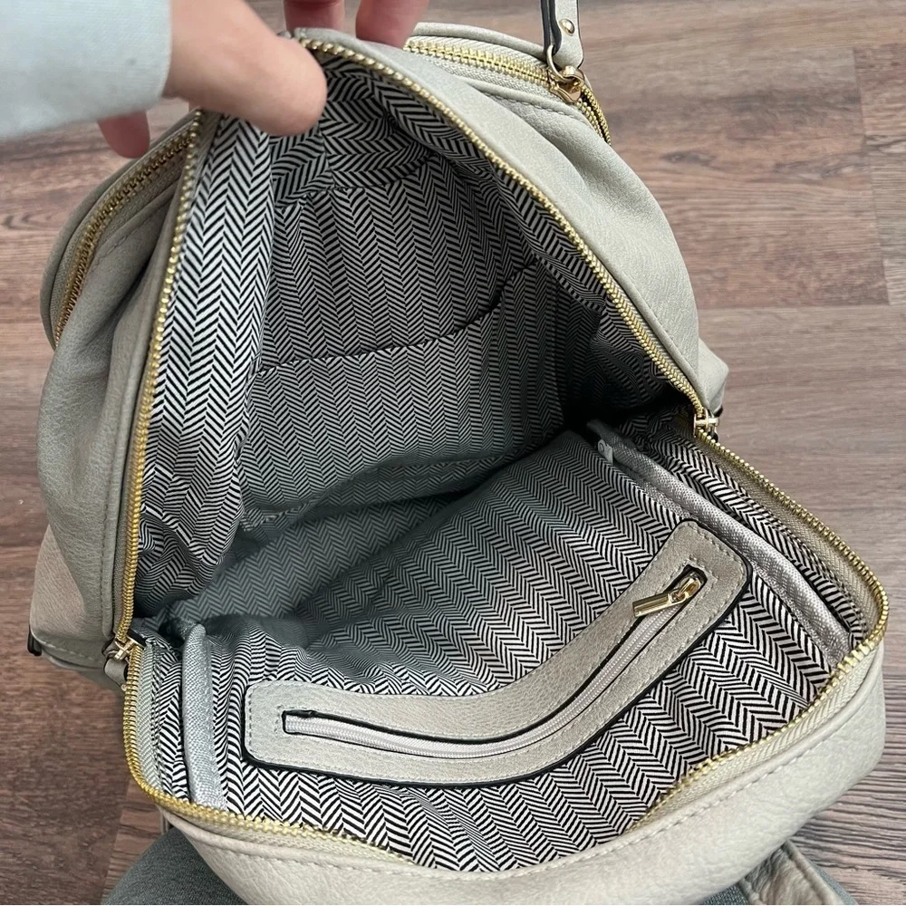 Stylish Faux Leather Cream Backpack Gold Hardware